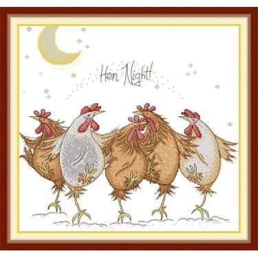 Imagem de CrossNest Kit de ponto cruz com contagem de animais de 14 quilates para iniciantes, conjunto completo de bordado DIY não impresso com padrão e ferramentas, pano Aida premium e linhas (cinco galos