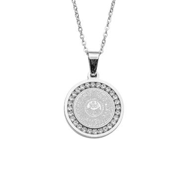 Imagem de ZUDO Colar com pingente de cristal de 4 litros – ouro 18 K, ouro rosa e prata – corrente de cabo de 1 mm ou corrente de freio de 3 mm, joia islâmica com pingente de surata corânica – extensor de 40,6