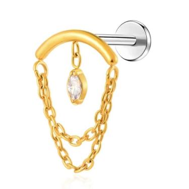 Imagem de BelezaDosas G23 titânio Labret Studs Threadless Push-in Labret Press Fit 16G Cluster Helix Lobe Conch Tragus Push Back Piercing Jewelry, Small, Titânio, Zircônia cúbica