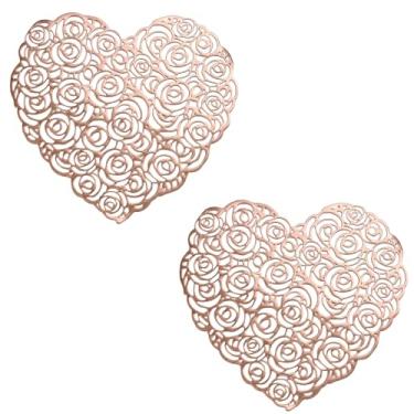 Imagem de Conjunto de 2 jogos americanos de coração rosa para Dia dos Namorados, decoração de vinil metálico, tapetes de mesa decorativos antiderrapantes para decoração de casamento, festa de jantar, decoração