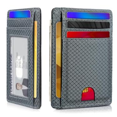 Imagem de Carteira minimalista para homens e mulheres, bolso frontal fino para viagem, bloqueio RFID, carteira de nylon resistente à água para identidade e dinheiro, Cinza sálvia, Minimalista