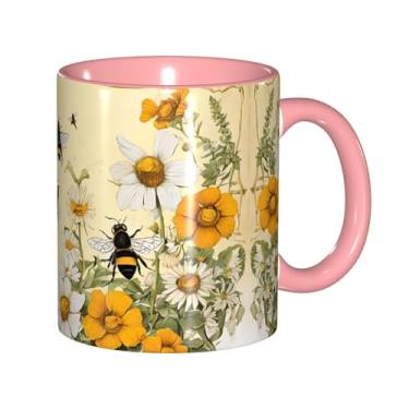 Imagem de Zeraoke Canecas de café criativas com estampa de flores de abelhas rurais, personalizadas, presente para família, tamanho de 325 ml, unissex