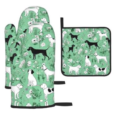Imagem de Conjunto de cozinha essencial de 3 peças com estampa de cabra, luvas e aderência para tampa, proteção para churrasco no forno, design de armazenamento suspenso.