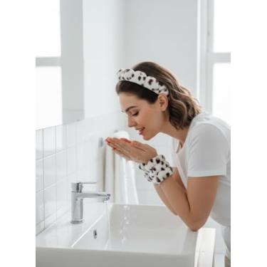 Imagem de Conjunto de 3 pulseiras para lavar o rosto, spa, esponja antiderrapante, maquiagem, cuidados com a pele, faixa de cabeça acolchoada e fofa, branca