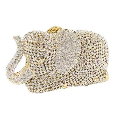 Imagem de Bolsas de embreagem para noite com elefantes de cristal metálico Minaudiere Bolsas de casamento e bolsas de mão, Gold&silver, Small