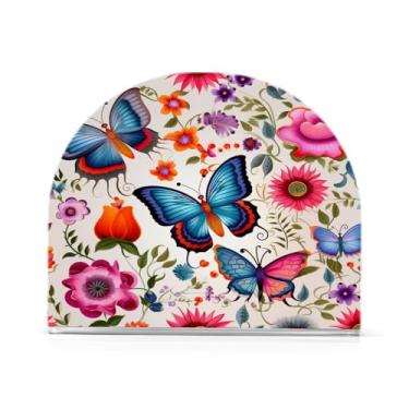 Imagem de Wassud Porta-guardanapos de acrílico para borboletas e flores coloridas, dispensador de guardanapos de papel moderno em forma de U para mesa, cozinha, sala de jantar, bancada 1 peça (comporta 50-60