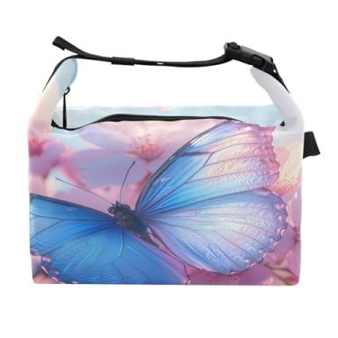 Imagem de STAYTOP Linda lancheira de borboleta azul com fivela de alça, lancheira isolada para meninos e meninas, lancheira térmica para trabalho escolar