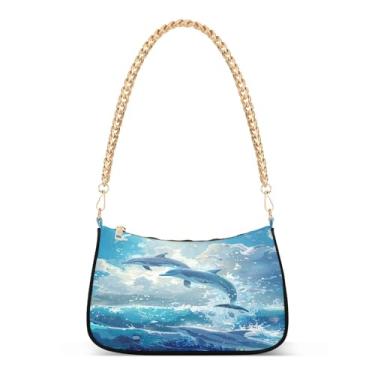 Imagem de CEBUGI Bolsas transversais para mulheres, bolsa de ombro com golfinhos, bolsa de mão elegante com alça de corrente