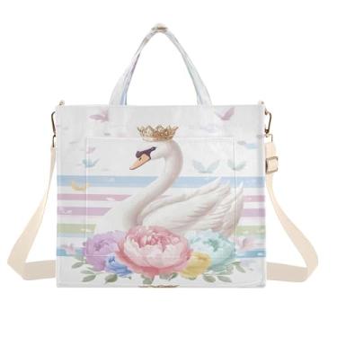 Imagem de Burbuja Cisne fofo com coroa sacola feminina de veludo cotelê, bolsa tiracolo para compras, trabalho, viagem, P, B153, Small