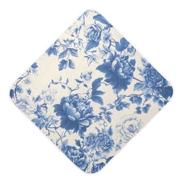 Imagem de STAYTOP Toalhas de bebê com capuz de musselina de flor retrô azul, toalha de banho super macia, toalhas de banho absorventes para banho recém-nascido unissex 89 x 89 cm