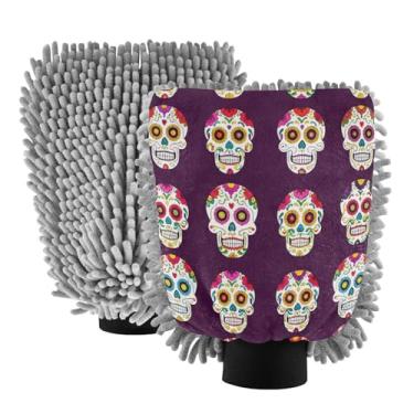 Imagem de STAYTOP Lindas luvas de lavagem de carro de caveira de açúcar, 2 peças, luvas de microfibra de chenille, sem arranhões, panos de esponja de lavagem ultra absorventes para carros, limpeza doméstica - M