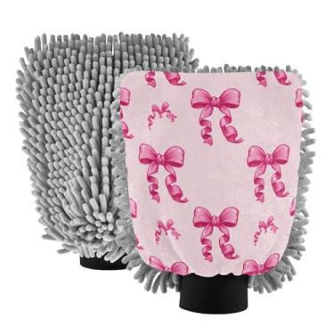 Imagem de STAYTOP Lindas luvas rosa para lavagem de carro, 2 peças, luvas de microfibra de chenille, sem arranhões, panos de esponja de lavagem ultra absorventes para carros, limpeza doméstica - M