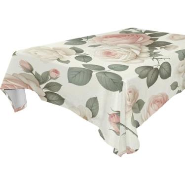 Imagem de Burbuja Toalha de mesa de rosas românticas, toalha de mesa quadrada anti-rugas grossa para decoração de jantar, cozinha, festa, 152 x 152 cm