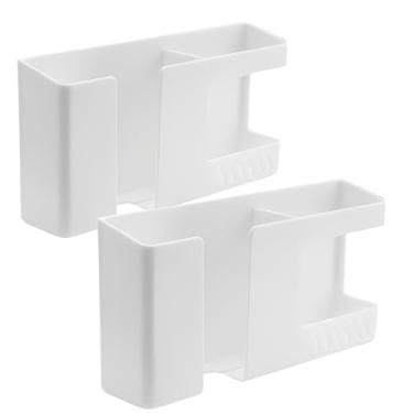 Imagem de Suporte Parede Branco 2 em 1 Multifuncional Autoadesivo Celular Porta Controle Remoto (1)
