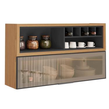 Imagem de Armário Aéreo De Cozinha Itatiaia 1 Porta E Nicho Grafite New Porto