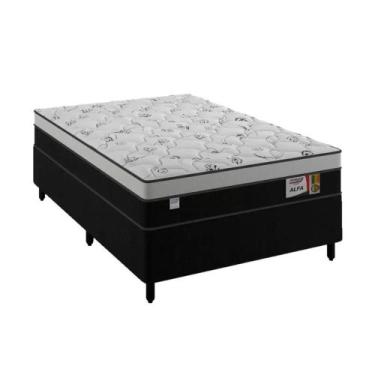 Imagem de Cama box Casal Preto + Colchão Molas Ensacadas Alfa 138x188 - Plumatex