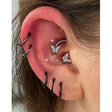 Imagem de Anéis de nariz de borboleta, anéis de septo de aço cirúrgico 316L, anéis de nariz 16G para mulheres, kit de piercing de orelha cartilagem concha torre tragus brincos Daith - 10 mm, 16g 10mm, Aço