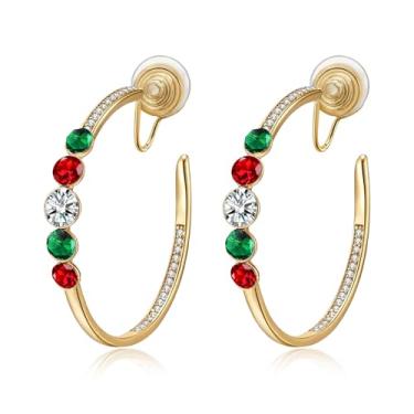 Imagem de EVEVIC Brincos de argola de cristal austríaco para mulheres, modernos banhados a ouro 14K, hipoalergênicos, meias argolas, joias não perfuradas, presentes, Medium, Latão, Cristal Zircônia cúbica