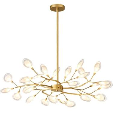 Imagem de Lustre Teto 75cm Ramos de Árvore 30 LEDs Luminária Metal Dourado Gimpo