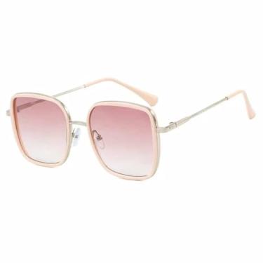 Imagem de HPIRME Óculos de sol femininos oversized com hastes de metal e proteção UV400 (bege e rosa)