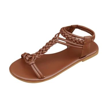 Imagem de Sandálias femininas de bico aberto, bico redondo, design casual para primavera, praia, uso ao ar livre e interno, calçados de lazer, Marrom, 38