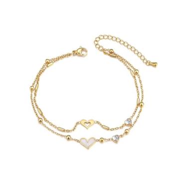 Imagem de Jovivi Tornozeleira feminina banhada a ouro 18 K, corrente de elos de bola, árvore da vida/concha branca cristal coração pulseira tornozeleira verão boho praia joias presente, 8.2“, Metal, Sem Pedra