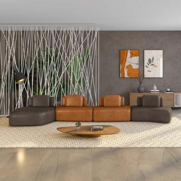 Imagem de Sofá Ilha Sala de Estar Dakota 4 Módulos 626cm Encostos Almofadas Soltas PU Marrom/Caramelo G33 - Gran Belo