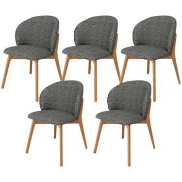 Imagem de Kit 05 Cadeiras de Jantar e Estar Living Estofada Mia L02 Linho Mescla Chumbo - Lyam Decor