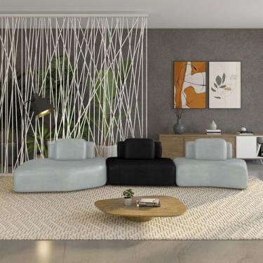 Imagem de Sofá Ilha Sala de Estar Dakota 3 Módulos 484cm Encostos Almofadas Soltas PU Cinza/Preto G33 - Gran Belo