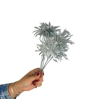 Imagem de Flor Artificial Folha Árvore De Natal Glitter Decoração De Ano Novo, BUQUE FLOR GLITTER(2,Prata)