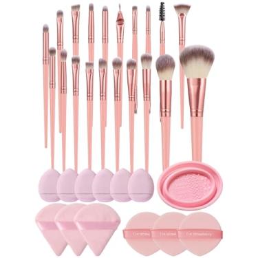 Imagem de Conjunto combinado de 33 peças de 20 pincéis de maquiagem e esponjas de maquiagem em pó pincel de base para líquido, creme e pó - polido, mistura e pincel facial
