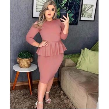 Imagem de Vestido Plus Size Peplum Manga 34 Moda Feminina Evangélica - Miss Flow
