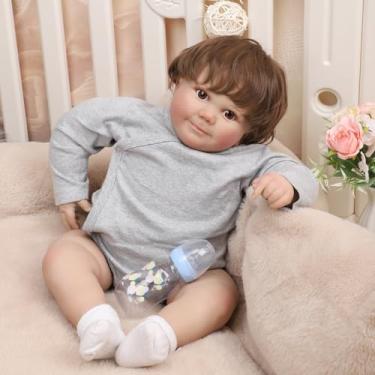 Imagem de Boneca Bebê Reborn Menino Grande Corpo de Algodão Realista Silicone Pintado com Acessórios 60cm