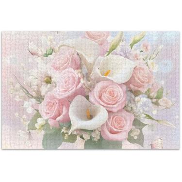Imagem de Buquê de flores de rosas rosas para adultos, 1000 peças, quebra-cabeça com estampa de animais, presentes para jogo de elefante branco, 75 x 40 cm
