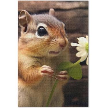 Imagem de Quebra-cabeça com flor animal esquilo 1000 peças para adultos quebra-cabeça arte quebra-cabeça natureza engraçado