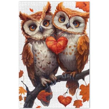 Imagem de Corujas casais apaixonados animais 1000 peças quebra-cabeças para adultos quebra-cabeça arte engraçada desenho animado, 75 x 40 centímetros