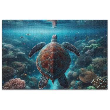 Imagem de Tartaruga marinha sob noite estrelada adultos quebra-cabeça 1000 peças arte brinquedo pintura arte jogo puzzle presentes