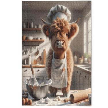 Imagem de Quebra-cabeça engraçado de vaca Highland para adultos, 500 peças, presentes divertidos de elefantes brancos, quebra-cabeças criativos para adultos, arte de paisagem floral, 500 peças, 52 x 37,8 cm