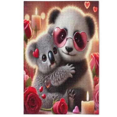 Imagem de Quebra-cabeça 500 peças para adultos doce panda coala amor vibrações família elefante branco presentes homens presentes criativos jogo familiar decoração de casa, 500 peças, 52 cm x 37,8 cm