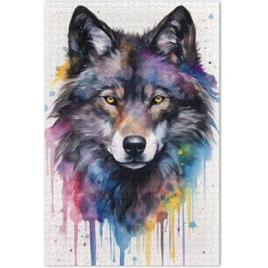Imagem de Quebra-cabeça adulto lobo preto aquarela 500 peças brinquedo arte paisagem quebra-cabeça presentes para jogo de elefante branco
