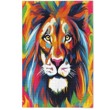 Imagem de Quebra-cabeça de pele macia de leão vívido colorido 1000 peças para adultos decoração de pintura animal paisagem quebra-cabeças família elefante branco presentes, 1000 peças, 75 x 50 cm