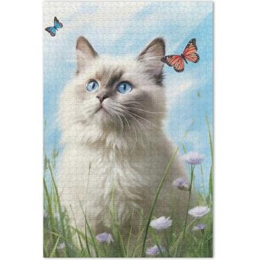 Imagem de Quebra-cabeça fofo com estampa de gato Ragdoll 1000 quebra-cabeças para adultos família elefante branco presentes divertidos animais flores arte