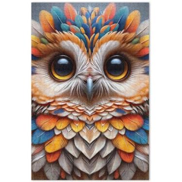 Imagem de Quebra-cabeças coloridos com estampa de coruja para adultos, 1000 peças, natureza, elefante, branco, presentes engraçados, para a família, quebra-cabeças divertidos, decoração de pintura animal, 75 x