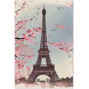 Imagem de Quebra-cabeça Torre Eiffel Paris cereja para adultos 1000 peças brinquedo arte natureza quebra-cabeça jogo presentes