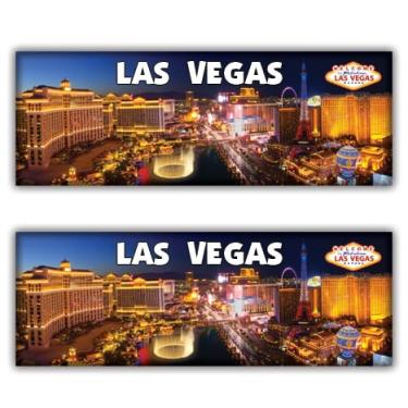 Imagem de Ímã de geladeira panorâmico Bellagio Water Show Las Vegas, 11,4 cm x 3,8 cm, vista aérea de Las Vegas BLVD à noite, lembrança de viagem (pacote com 2)