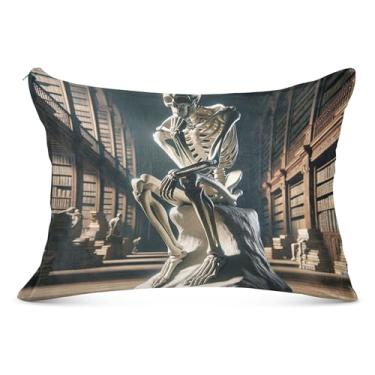 Imagem de Capas de travesseiro decorativas de esqueleto engraçadas de flanela para travesseiro padrão Queen King Capas de travesseiro de corpo de cama fofas, tamanho Queen, 50,8 cm x 76,2 cm