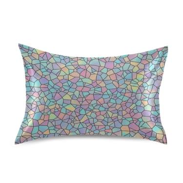 Imagem de Fronha King Queen Padrão Cor Geométrica Pastel Cetim Fronhas Linda Estampa Refrigerante Macia Capa de Almofada King Size 101,6 cm x 50,8 cm