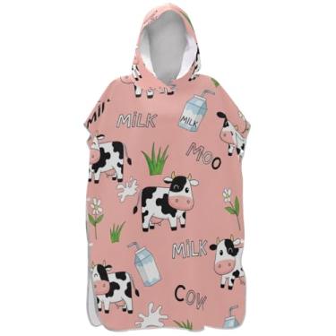 Imagem de Joisal Poncho de surfe trocador de roupão para banho de praia Adul toalhas com capuz tamanho grande unissex adulto poncho com capuz fofo desenho animado vaca rosa