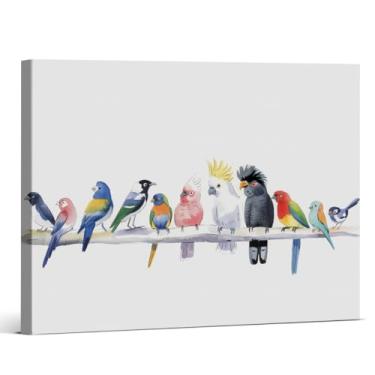 Imagem de Impressão de arte de parede em tela de papagaio moderno em aquarela papagaios no galho pintura estética animal decoração de parede para casa sala de estar quarto 20 x 25 centímetros emoldurado