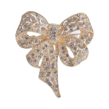 Imagem de Broche de arco cravejado de strass feminino, acessórios de roupas da m